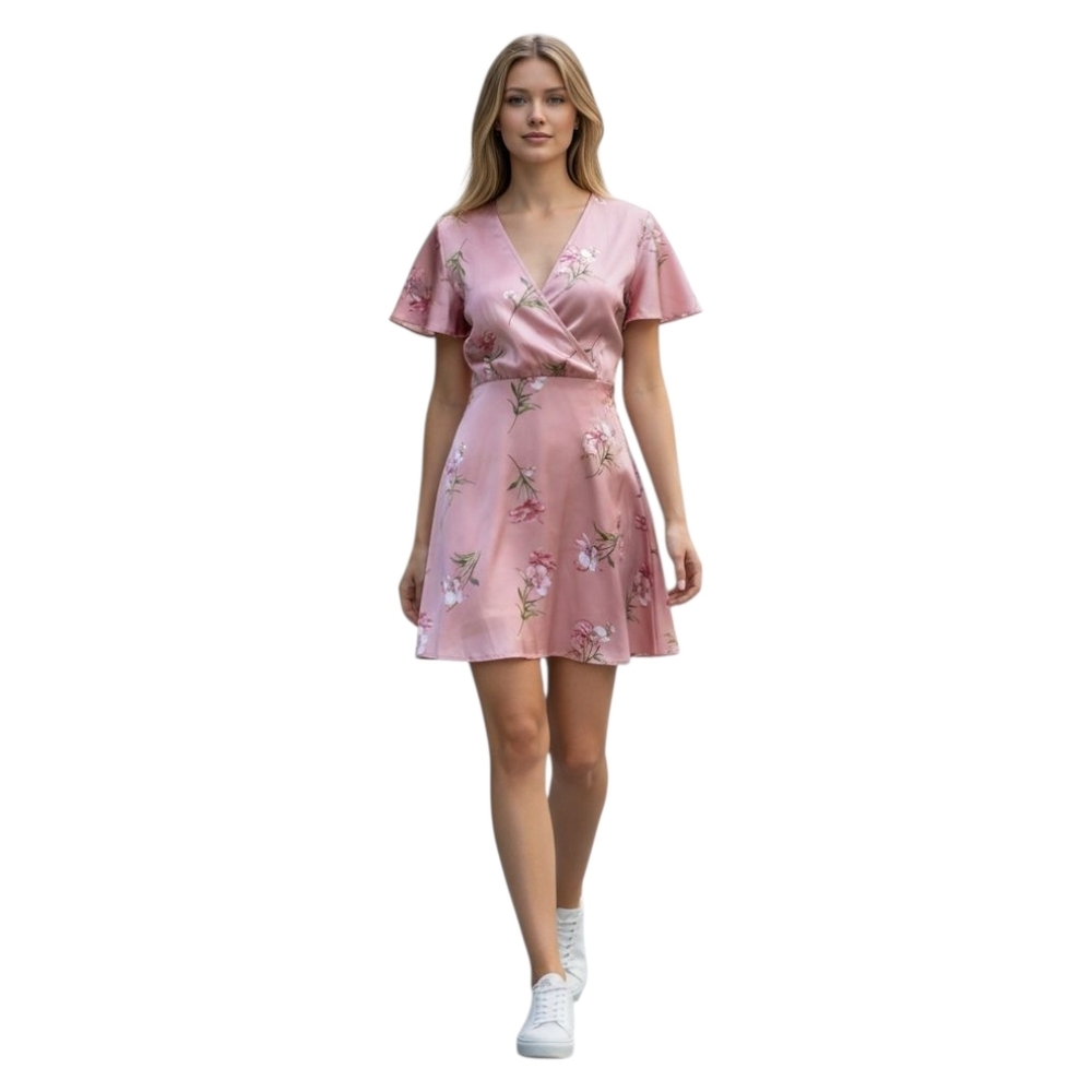 Charlotte Russe NWT Pink Romantic Fairycor Retroglam Silky Flirty Floral Dress,L